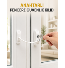 Pencere Güvenlik Kilidi Kablolu Çocuk Emniyet Kilidi Anahtarlı Beyaz Pencere Kilidi