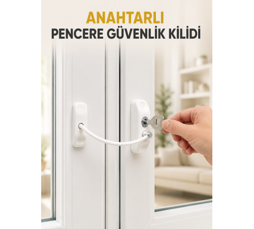 Pencere Güvenlik Kilidi Kablolu Çocuk Emniyet Kilidi Anahtarlı Beyaz Pencere Kilidi
