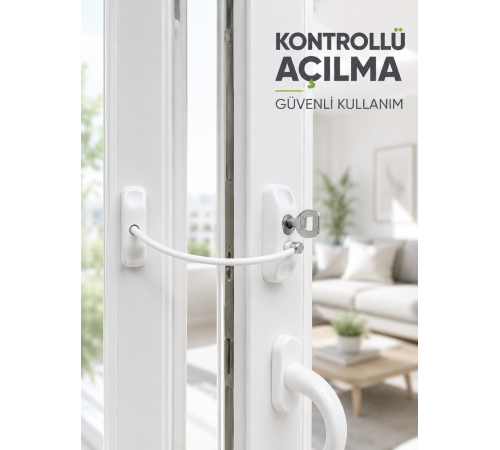 Beyaz Kablolu Pencere Kilidi Anahtarlı Güvenlik Sistemi Çocuk Koruma Aparatı