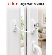 Pencere Açılma Emniyet Kilidi Beyaz Kablolu Anahtarlı Çocuk Güvenlik Aparatı