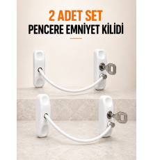 Pencere Emniyet Kilidi 2 Adet Set Kablolu Anahtarlı Pencere Açılma Sınırlayıcı