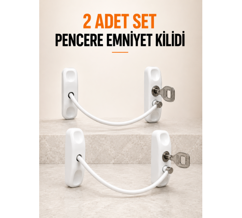 Pencere Emniyet Kilidi 2 Adet Set Kablolu Anahtarlı Pencere Açılma Sınırlayıcı