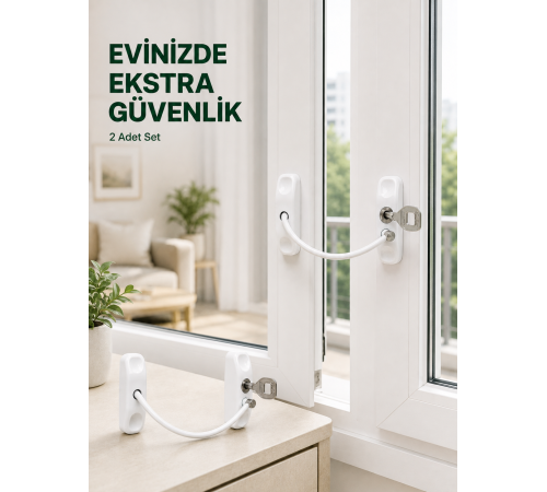 Çocuk Güvenliği İçin Kablolu Pencere Kilidi Anahtarlı Emniyet Aparatı 2 Adet