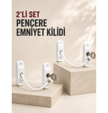 2’li Set Pencere Güvenlik Kilidi Anahtarlı Kablolu Çocuk Emniyet Kilidi Beyaz