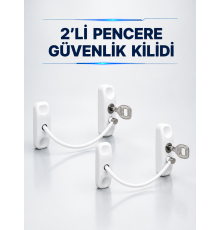 Anahtarlı Pencere Güvenlik Aparatı Beyaz Kablolu Açılma Sınırlayıcı 2’li Set