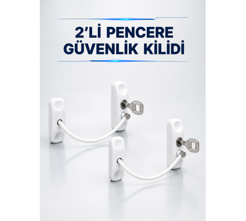 Anahtarlı Pencere Güvenlik Aparatı Beyaz Kablolu Açılma Sınırlayıcı 2’li Set
