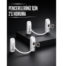 Beyaz Kablolu Pencere Kilidi 2 Adet Çocuk Koruma ve Pencere Emniyet Aparatı