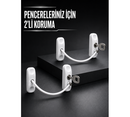 Beyaz Kablolu Pencere Kilidi 2 Adet Çocuk Koruma ve Pencere Emniyet Aparatı