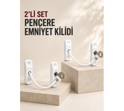 2’li Set Pencere Güvenlik Kilidi Anahtarlı Kablolu Çocuk Emniyet Kilidi Beyaz
