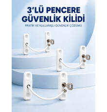 3 Adet Pencere Güvenlik Kilidi Esnek Bağlantılı Anahtarlı Koruma Seti