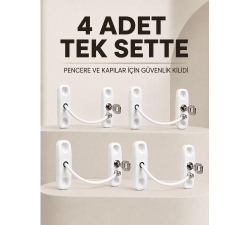Anahtarlı Pencere Emniyet Kilidi 4 Adet Güvenlik Seti