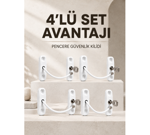 Çocuk Güvenliği İçin Pencere Kilidi Anahtarlı 4’lü Paket