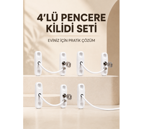 Ev Tipi Pencere Güvenlik ve Emniyet Kilidi 4 Adet Set