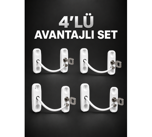 Pencere Güvenlik Kilidi Anahtarlı Çocuk Emniyet Kilidi 4’lü Set