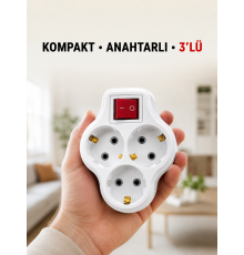Anahtarlı 3’lü Priz Çoğaltıcı Kablosuz Duvar Tipi Topraklı Priz Çoklayıcı
