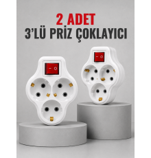 Direkt Duvar Prizine Takılan 3’lü Priz Adaptörü Anahtarlı Priz Çoklayıcı 2 Adet