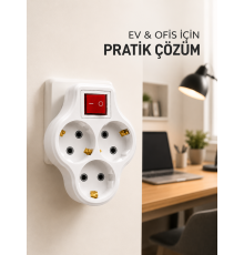 Kablosuz Priz Çoğaltıcı 3 Çıkışlı Anahtarlı Kompakt Duvar Tipi Çoklayıcı