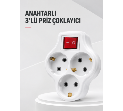 Duvar Tipi 3’lü Priz Çoklayıcı Kablosuz Anahtarlı Kompakt Priz Adaptörü