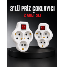 3’lü Priz Çoklayıcı 2 Adet Set Anahtarlı Kablosuz Duvar Tipi Priz Çoğaltıcı