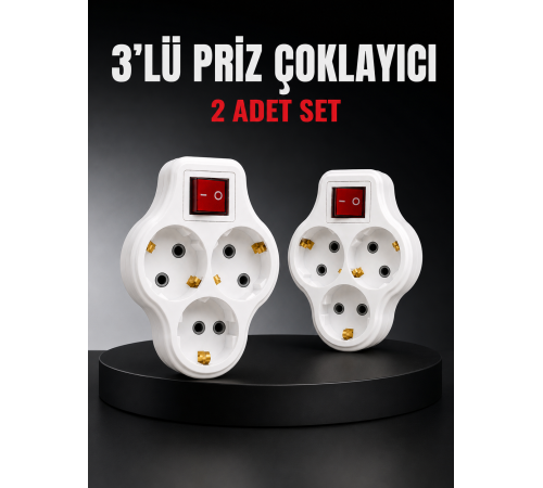 3’lü Priz Çoklayıcı 2 Adet Set Anahtarlı Kablosuz Duvar Tipi Priz Çoğaltıcı