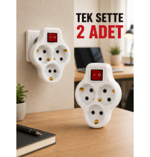 2’li Set Anahtarlı 3’lü Priz Çoğaltıcı Direkt Prize Takılan Kablosuz Çoklayıcı