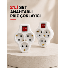 Anahtarlı 3 Çıkışlı Priz Çoğaltıcı Ev Ofis İçin Kablosuz 2’li Avantajlı Set