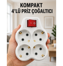 Kompakt 4’lü Priz Çoklayıcı Kablosuz Anahtarlı Ev Ofis Priz Çoğaltma Adaptörü