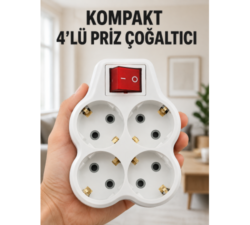 Kompakt 4’lü Priz Çoklayıcı Kablosuz Anahtarlı Ev Ofis Priz Çoğaltma Adaptörü