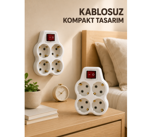2’li Set 4’lü Priz Çoklayıcı Açma Kapama Anahtarlı Direkt Prize Takılan Adaptör