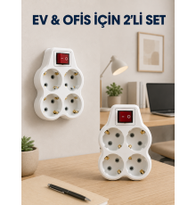 Kablosuz Duvar Tipi Priz Çoğaltıcı 4 Çıkışlı Anahtarlı 2 Adet Avantajlı Set