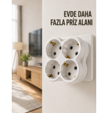 4’lü Priz Çoğaltıcı Kablosuz Duvar Tipi Direkt Prize Takılan Priz Çoklayıcı