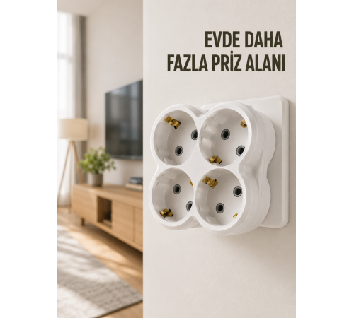 4’lü Priz Çoğaltıcı Kablosuz Duvar Tipi Direkt Prize Takılan Priz Çoklayıcı