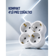 Duvar Tipi Priz Çoğaltıcı 4 Çıkışlı Kablosuz Kompakt Priz Adaptörü