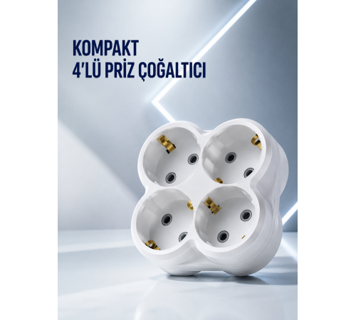 Duvar Tipi Priz Çoğaltıcı 4 Çıkışlı Kablosuz Kompakt Priz Adaptörü