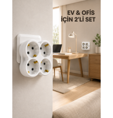 2’li Set Kablosuz 4’lü Priz Çoklayıcı Direkt Duvar Prizine Takılan Adaptör