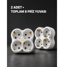 Duvar Tipi 4 Çıkışlı Priz Çoğaltıcı Kablosuz Kompakt Tasarım 2 Adet