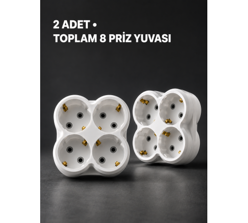 Duvar Tipi 4 Çıkışlı Priz Çoğaltıcı Kablosuz Kompakt Tasarım 2 Adet