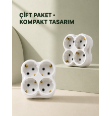 4’lü Priz Çoğaltıcı 2 Adet Set Kablosuz Duvar Tipi Priz Çoklayıcı Adaptör