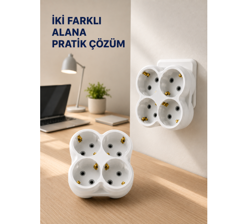 Tek Prizi 4’lü Yapan Priz Adaptörü Direkt Prize Takılan Çoklayıcı 2 Adet Set