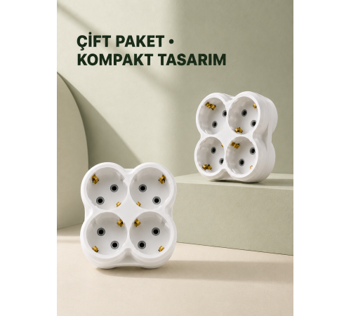 4’lü Priz Çoğaltıcı 2 Adet Set Kablosuz Duvar Tipi Priz Çoklayıcı Adaptör