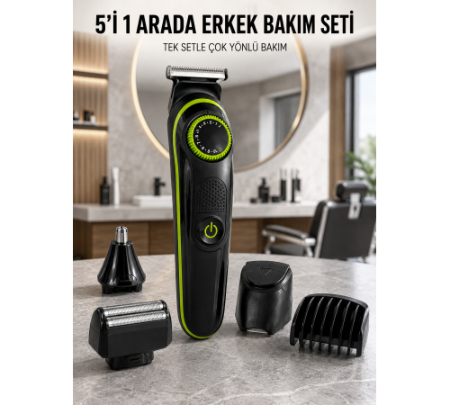 5'i 1 Arada Erkek Bakım Seti Çok Başlıklı Sakal Vücut Burun Kulak Tıraş Makinesi