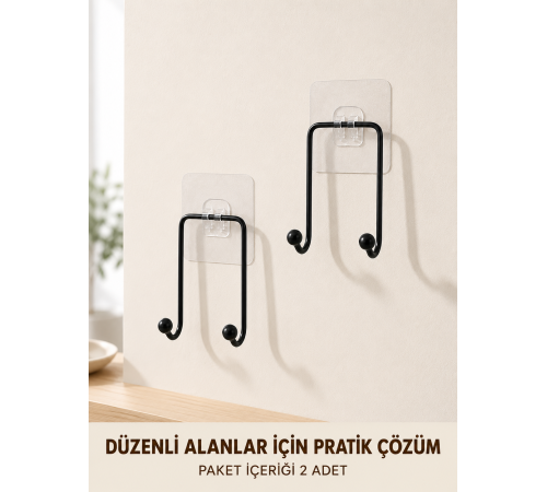2 Adet Yapışkanlı Duvar Askısı Pratik Çok Amaçlı Düzenleyici Askı