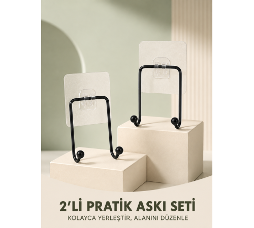 İkili Yapışkanlı Askı Seti Duvar Tipi Çok Amaçlı Pratik Askılık 2 Adet