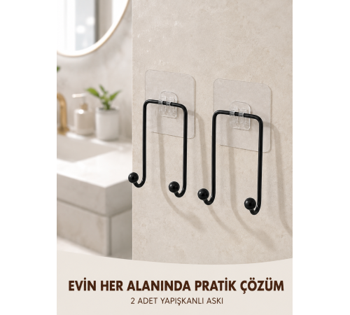 2'li Yapışkanlı Duvar Askısı Mutfak Banyo ve Ev İçin Askılık