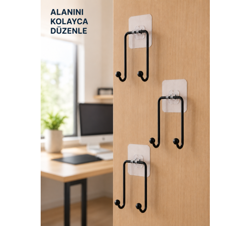 3'lü Yapışkanlı Askı Seti Ev Banyo Mutfak İçin Çok Amaçlı Askılık