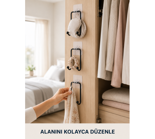 3 Adet Çok Amaçlı Yapışkanlı Askı Pratik Duvar Tipi Düzenleyici