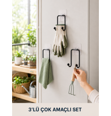 3 Adet Yapışkanlı Askılık Çok Amaçlı Ev Düzenleme Askı Seti