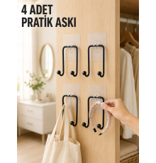 4 Adet Yapışkanlı Duvar Askısı Çok Amaçlı Pratik Askılık Seti