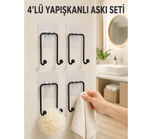 4'lü Yapışkanlı Askı Seti Mutfak Banyo ve Ev İçin Duvar Askısı