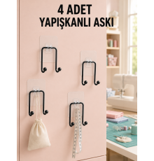 4 Adet Çok Amaçlı Yapışkanlı Askılık Ev Düzenleyici Duvar Askı Seti